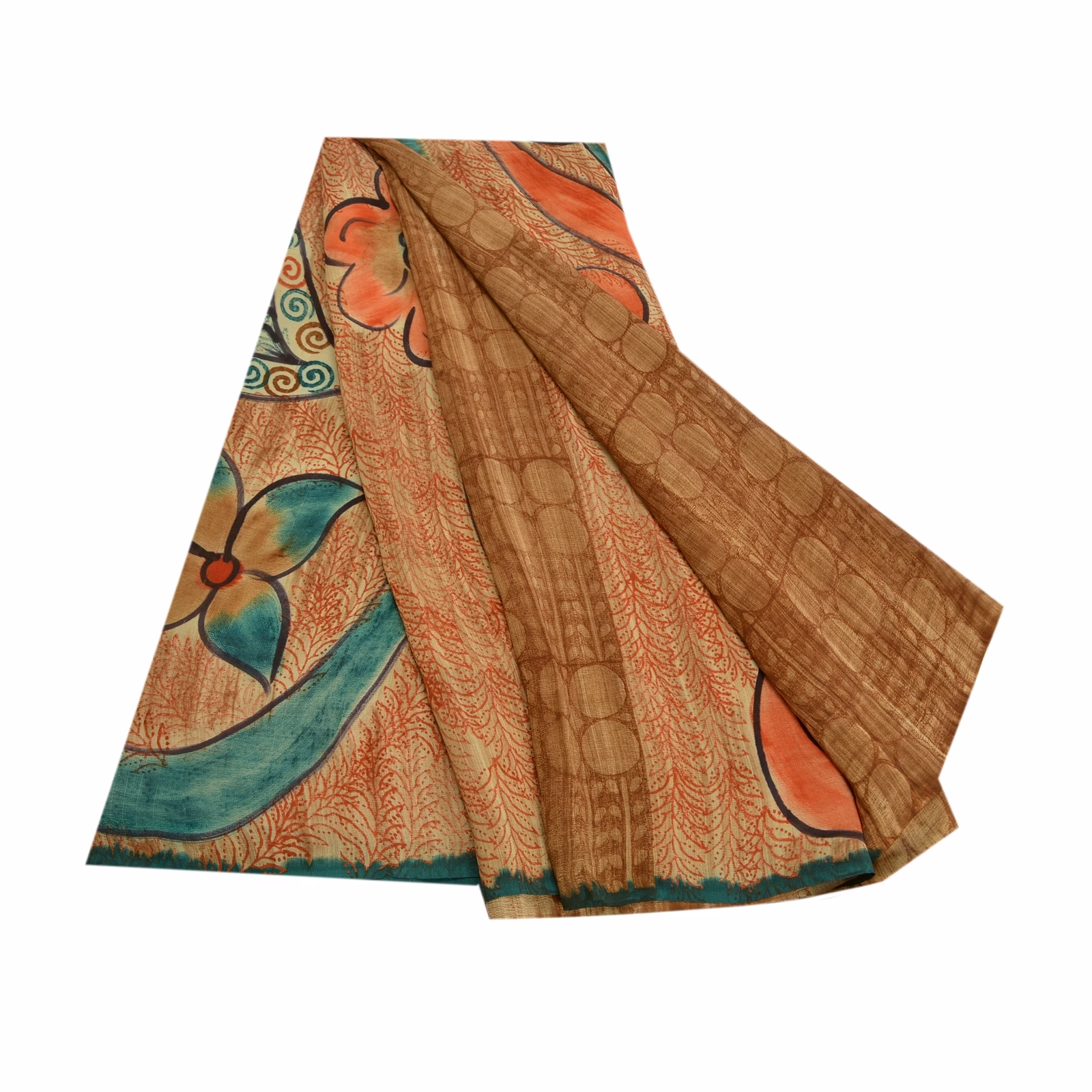 Sanskriti Vintage Brown Printed Sarees Pure Crepe Silk Sari Floral Craft Fabric, PRC-16365 image 7