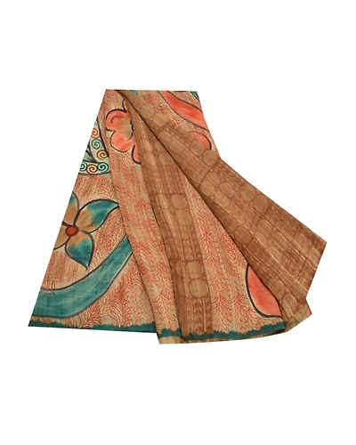 Sanskriti Vintage Brown Printed Sarees Pure Crepe Silk Sari Floral Craft Fabric, PRC-16365-Brown-Printed Floral Design-Pure Crepe Silk-7