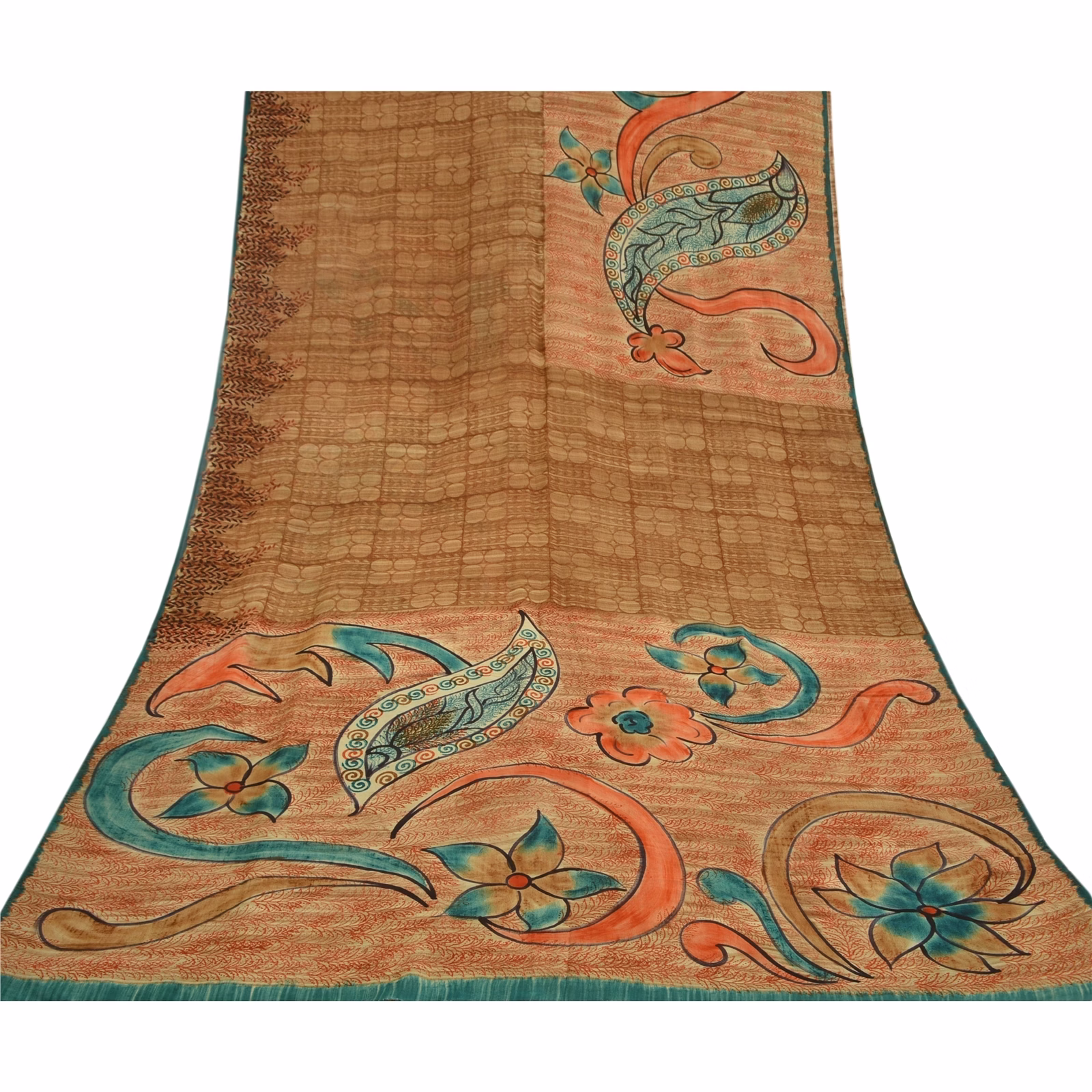 Sanskriti Vintage Brown Printed Sarees Pure Crepe Silk Sari Floral Craft Fabric, PRC-16365 image 8