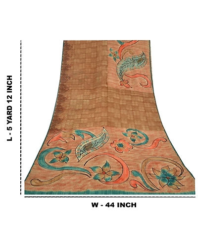 Sanskriti Vintage Brown Printed Sarees Pure Crepe Silk Sari Floral Craft Fabric, PRC-16365-Brown-Printed Floral Design-Pure Crepe Silk-9