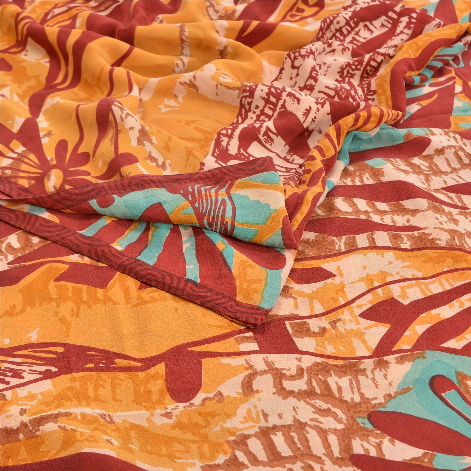 Sanskriti Vintage Dark Red Sarees Pure Crepe Silk Printed Sari Soft Craft Fabric, PRC-16391 image 1