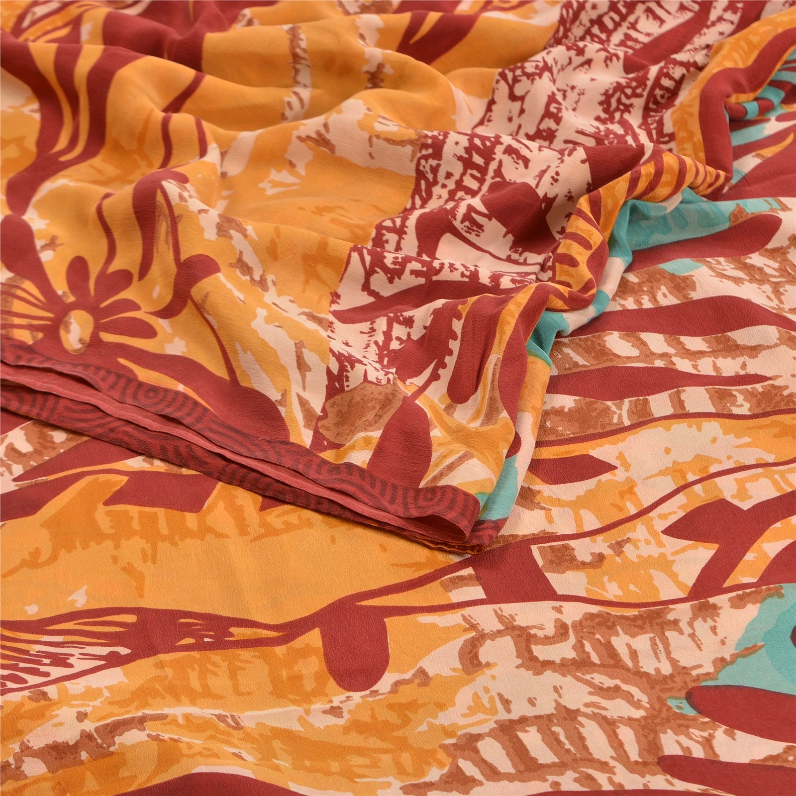 Sanskriti Vintage Dark Red Sarees Pure Crepe Silk Printed Sari Soft Craft Fabric, PRC-16391 image 2