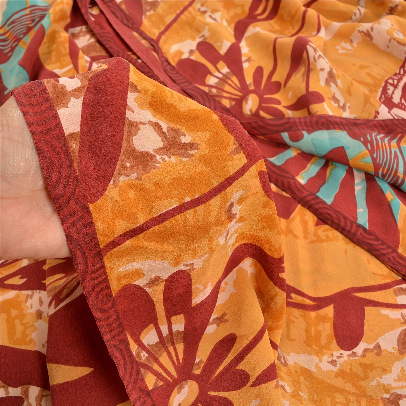 Sanskriti Vintage Dark Red Sarees Pure Crepe Silk Printed Sari Soft Craft Fabric, PRC-16391 image 3