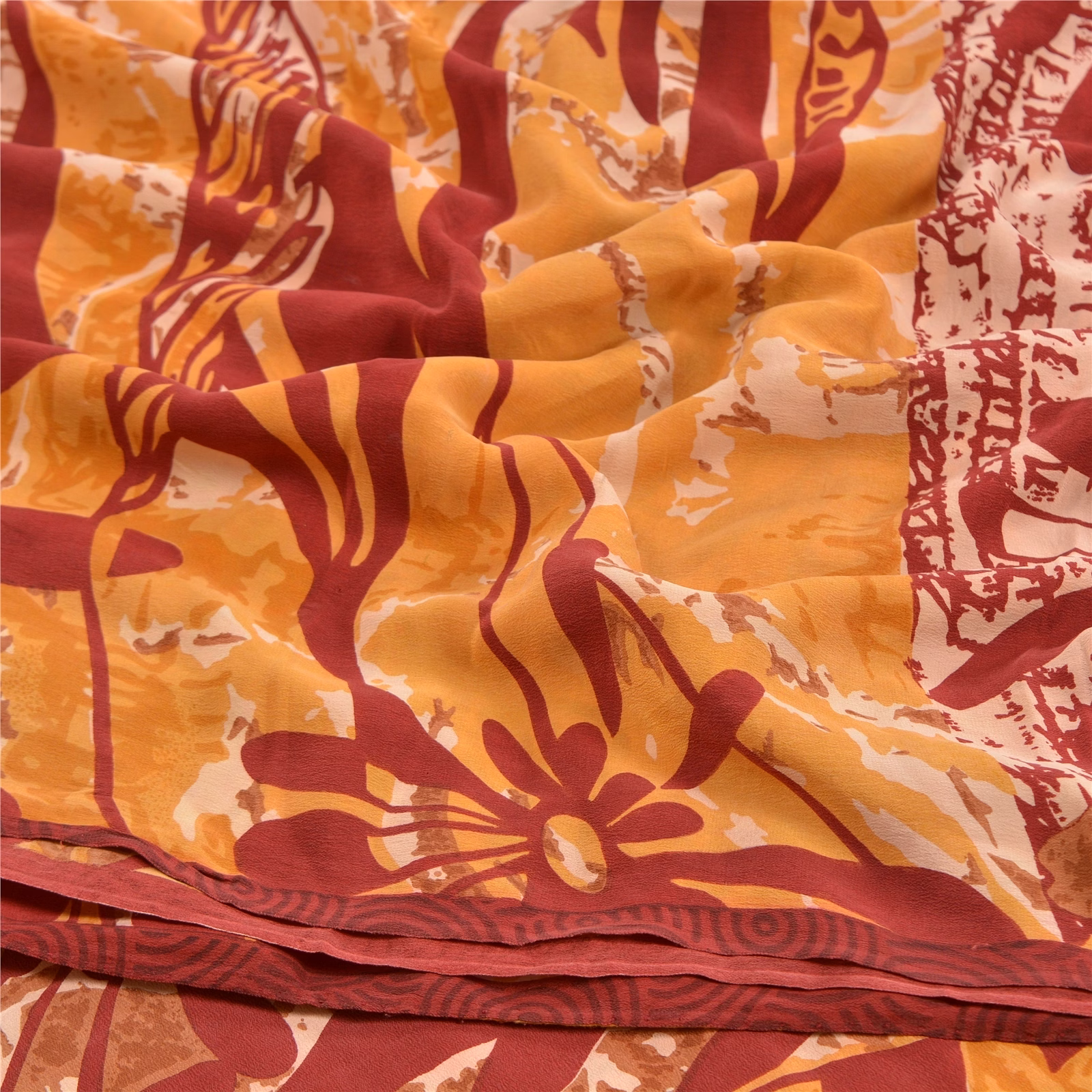 Sanskriti Vintage Dark Red Sarees Pure Crepe Silk Printed Sari Soft Craft Fabric, PRC-16391 image 6