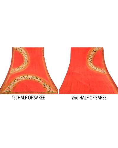 Sanskriti Vintage Orange Sarees 100% Pure Crepe Silk Printed Sari Craft Fabric, PRC-16394-Orange-Printed Floral Design-Pure Crepe Silk-4