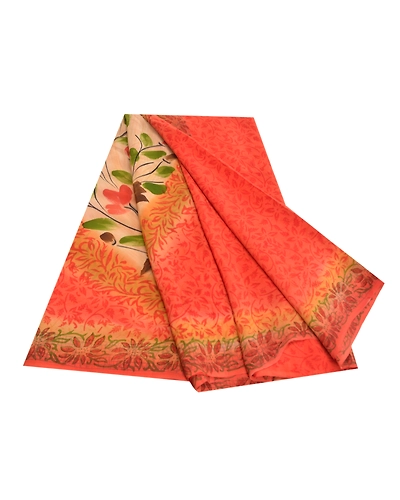 Sanskriti Vintage Orange Sarees 100% Pure Crepe Silk Printed Sari Craft Fabric, PRC-16394-Orange-Printed Floral Design-Pure Crepe Silk-7