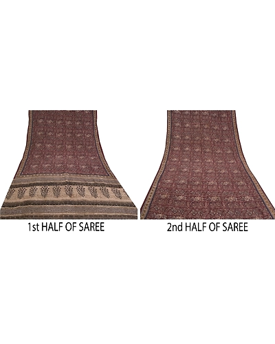 Sanskriti Vintage Dark Red Printed Sarees Pure Crepe Silk Sari 5Yd Craft Fabric, PRC-16435-Dark Red-Printed Floral Design-Pure Crepe Silk-4