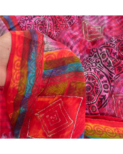 Sanskriti Vintage Red Indian Tie-Dye Sarees Pure Crepe Silk Sari Craft Fabric, PRC-16437-Red-Printed Floral Design-Pure Crepe Silk-3