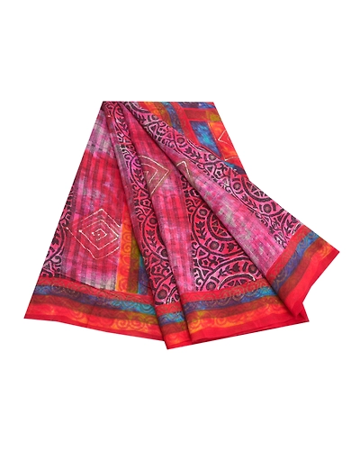 Sanskriti Vintage Red Indian Tie-Dye Sarees Pure Crepe Silk Sari Craft Fabric, PRC-16437-Red-Printed Floral Design-Pure Crepe Silk-7