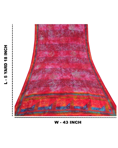 Sanskriti Vintage Red Indian Tie-Dye Sarees Pure Crepe Silk Sari Craft Fabric, PRC-16437-Red-Printed Floral Design-Pure Crepe Silk-9