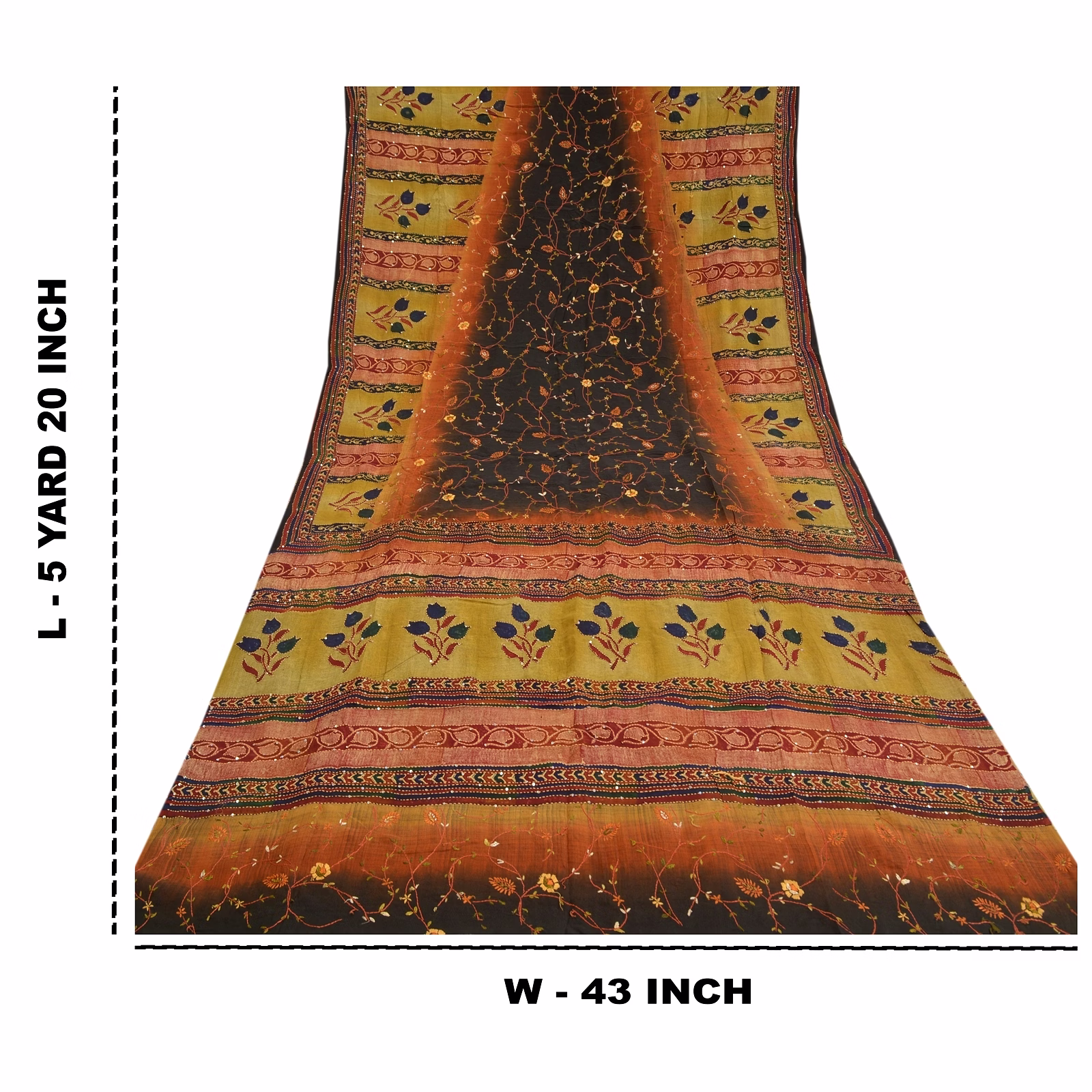 Sanskriti Vintage Multi Handmade Kantha Sarees Pure Crepe Silk Sari Craft Fabric, PRC-16443 image 9