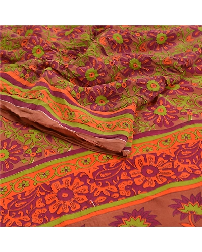 Sanskriti Vintage Multi Sarees 100% Pure Crepe Silk Printed Sari Craft Fabric, PRC-16445-Multi-Printed Floral Design-Pure Crepe Silk-2