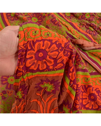 Sanskriti Vintage Multi Sarees 100% Pure Crepe Silk Printed Sari Craft Fabric, PRC-16445-Multi-Printed Floral Design-Pure Crepe Silk-3