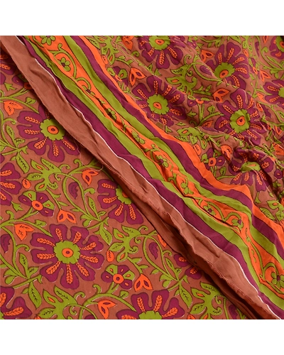 Sanskriti Vintage Multi Sarees 100% Pure Crepe Silk Printed Sari Craft Fabric, PRC-16445-Multi-Printed Floral Design-Pure Crepe Silk-5