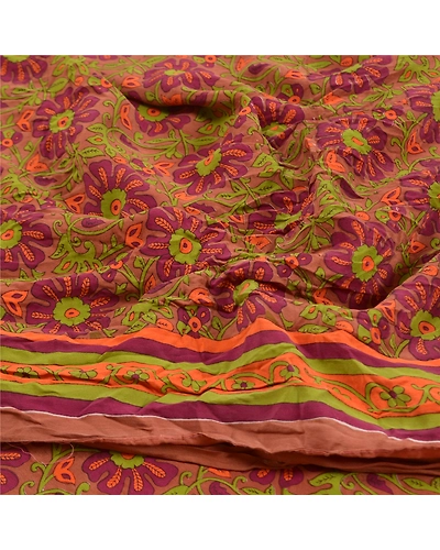 Sanskriti Vintage Multi Sarees 100% Pure Crepe Silk Printed Sari Craft Fabric, PRC-16445-Multi-Printed Floral Design-Pure Crepe Silk-6