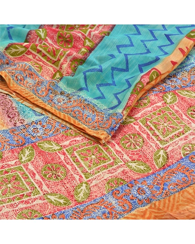 Sanskriti Vintage Multi Sarees Pure Crepe Silk Woven Printed Sari Craft Fabric, PRC-16452-Multi-Printed Floral Design-Pure Crepe Silk-2