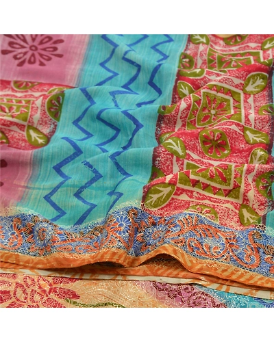 Sanskriti Vintage Multi Sarees Pure Crepe Silk Woven Printed Sari Craft Fabric, PRC-16452-Multi-Printed Floral Design-Pure Crepe Silk-6