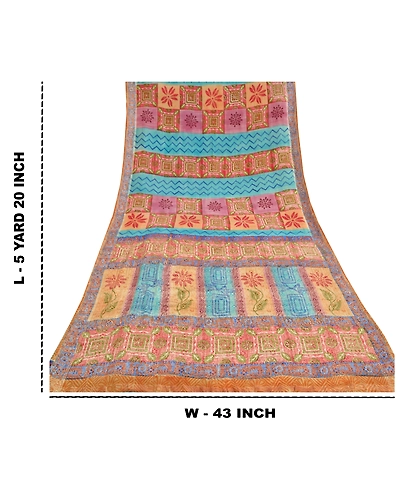 Sanskriti Vintage Multi Sarees Pure Crepe Silk Woven Printed Sari Craft Fabric, PRC-16452-Multi-Printed Floral Design-Pure Crepe Silk-9