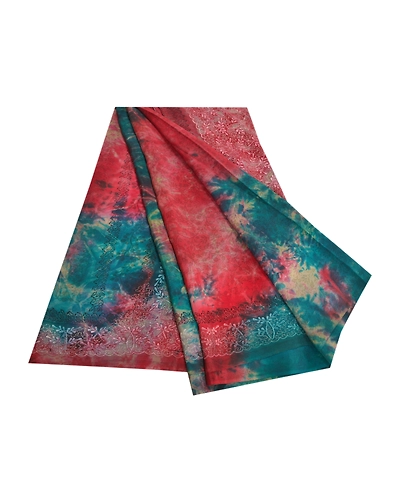 Sanskriti Vintage Red Tie-Dye Embroidered Sarees Pure Crepe Silk Sari 5Yd Fabric, PRC-16459-Red-Printed Floral Design-Pure Crepe Silk-7