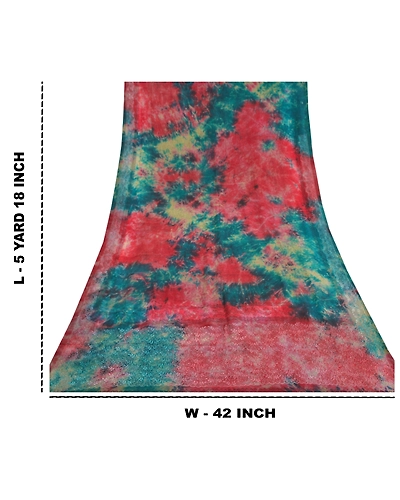 Sanskriti Vintage Red Tie-Dye Embroidered Sarees Pure Crepe Silk Sari 5Yd Fabric, PRC-16459-Red-Printed Floral Design-Pure Crepe Silk-9