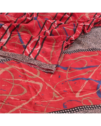Sanskriti Vintage Red Sarees 100% Pure Crepe Silk Printed Sari 5Yd Craft Fabric, PRC-16467-Red-Printed Floral Design-Pure Crepe Silk-2