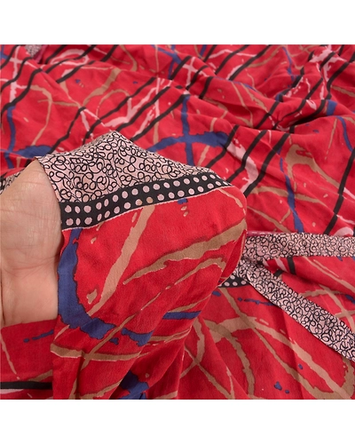 Sanskriti Vintage Red Sarees 100% Pure Crepe Silk Printed Sari 5Yd Craft Fabric, PRC-16467-Red-Printed Floral Design-Pure Crepe Silk-3