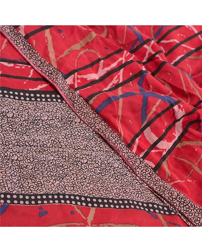 Sanskriti Vintage Red Sarees 100% Pure Crepe Silk Printed Sari 5Yd Craft Fabric, PRC-16467-Red-Printed Floral Design-Pure Crepe Silk-5