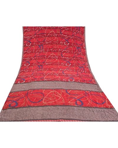 Sanskriti Vintage Red Sarees 100% Pure Crepe Silk Printed Sari 5Yd Craft Fabric, PRC-16467-Red-Printed Floral Design-Pure Crepe Silk-8