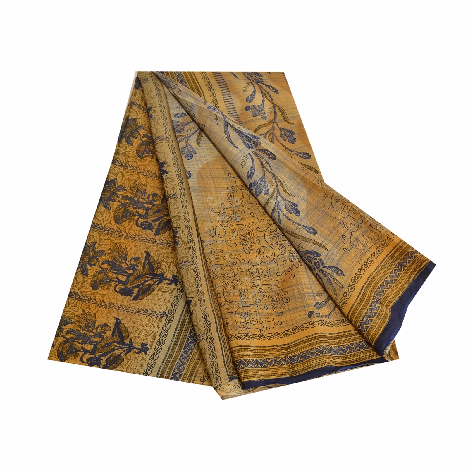 Sanskriti Vintage Sarees Green Indian Pure Crepe Silk Printed Sari Craft Fabric, PRC-18292 image 7