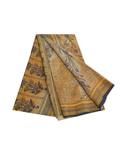 Sanskriti Vintage Sarees Green Indian Pure Crepe Silk Printed Sari Craft Fabric, PRC-18292-Green-Printed Floral Design-Pure Crepe Silk-7