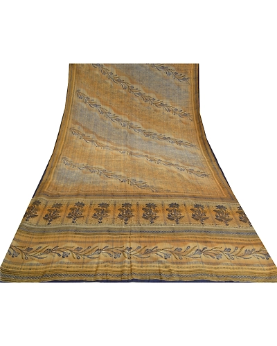 Sanskriti Vintage Sarees Green Indian Pure Crepe Silk Printed Sari Craft Fabric, PRC-18292-Green-Printed Floral Design-Pure Crepe Silk-8