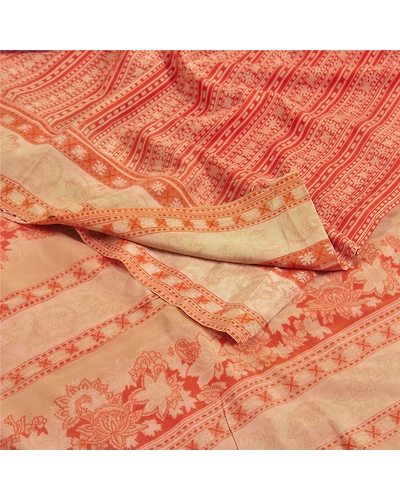 Sanskriti Vintage Sarees Red Indian Pure Crepe Silk Printed Sari Craft Fabric, PRC-18302-Red-Printed Floral Design-Pure Crepe Silk-1