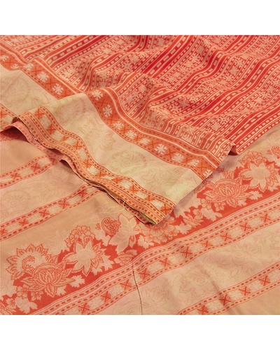 Sanskriti Vintage Sarees Red Indian Pure Crepe Silk Printed Sari Craft Fabric, PRC-18302-Red-Printed Floral Design-Pure Crepe Silk-2