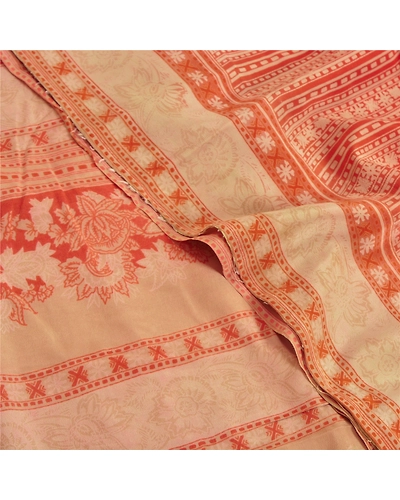 Sanskriti Vintage Sarees Red Indian Pure Crepe Silk Printed Sari Craft Fabric, PRC-18302-Red-Printed Floral Design-Pure Crepe Silk-5
