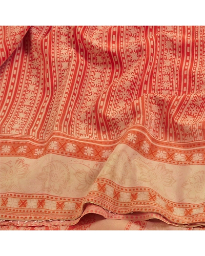 Sanskriti Vintage Sarees Red Indian Pure Crepe Silk Printed Sari Craft Fabric, PRC-18302-Red-Printed Floral Design-Pure Crepe Silk-6