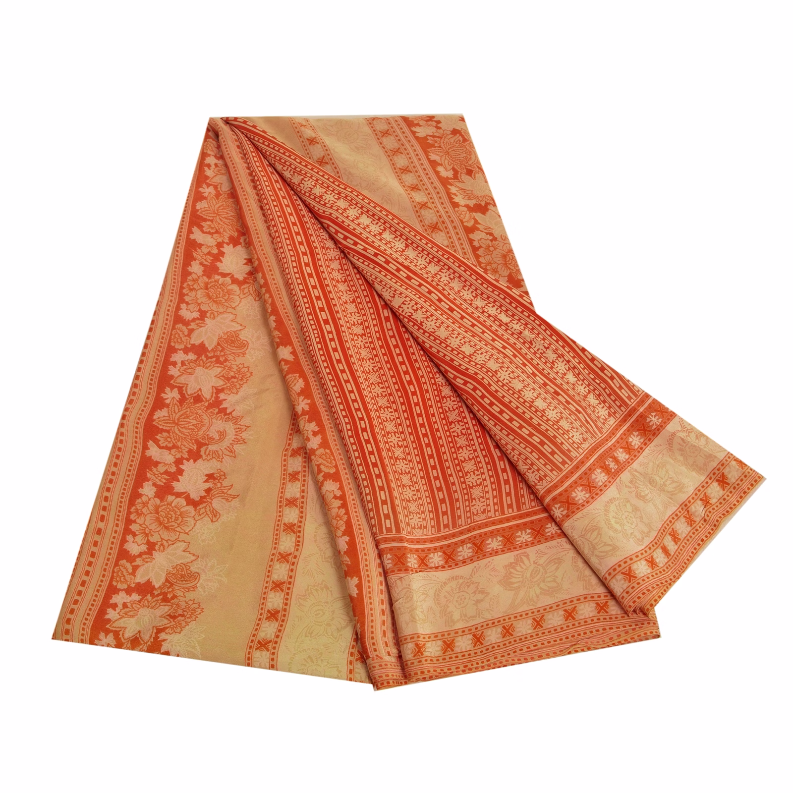 Sanskriti Vintage Sarees Red Indian Pure Crepe Silk Printed Sari Craft Fabric, PRC-18302 image 7