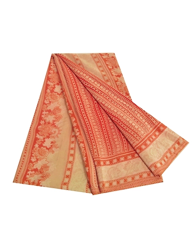 Sanskriti Vintage Sarees Red Indian Pure Crepe Silk Printed Sari Craft Fabric, PRC-18302-Red-Printed Floral Design-Pure Crepe Silk-7