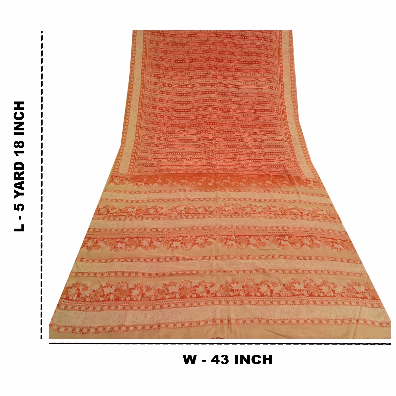 Sanskriti Vintage Sarees Red Indian Pure Crepe Silk Printed Sari Craft Fabric, PRC-18302 image 9