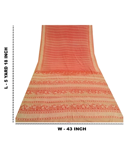 Sanskriti Vintage Sarees Red Indian Pure Crepe Silk Printed Sari Craft Fabric, PRC-18302-Red-Printed Floral Design-Pure Crepe Silk-9