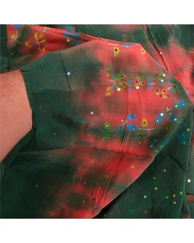 Sanskriti Vintage Sarees Multi Tie-Dye Hand Beaded Pure Crepe Silk Sari Fabric, PRC-18303-Multi-Tie-Dye-Pure Crepe Silk-3