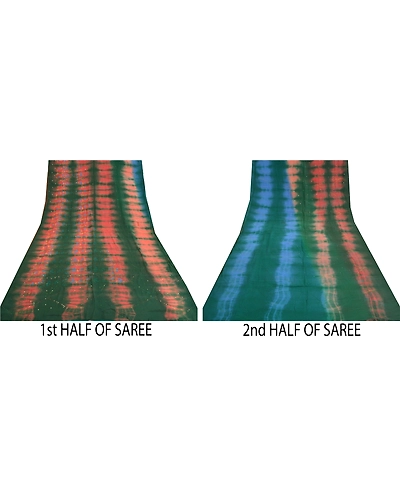 Sanskriti Vintage Sarees Multi Tie-Dye Hand Beaded Pure Crepe Silk Sari Fabric, PRC-18303-Multi-Tie-Dye-Pure Crepe Silk-4