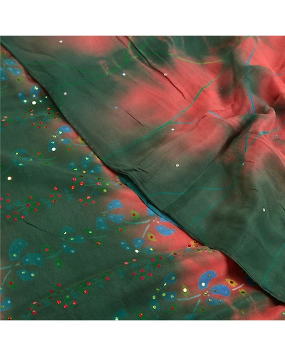Sanskriti Vintage Sarees Multi Tie-Dye Hand Beaded Pure Crepe Silk Sari Fabric, PRC-18303-Multi-Tie-Dye-Pure Crepe Silk-5