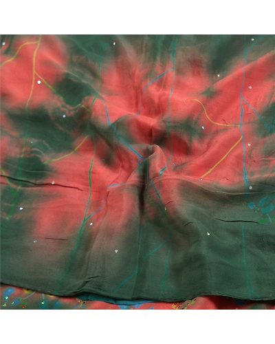 Sanskriti Vintage Sarees Multi Tie-Dye Hand Beaded Pure Crepe Silk Sari Fabric, PRC-18303-Multi-Tie-Dye-Pure Crepe Silk-6