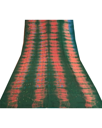 Sanskriti Vintage Sarees Multi Tie-Dye Hand Beaded Pure Crepe Silk Sari Fabric, PRC-18303-Multi-Tie-Dye-Pure Crepe Silk-8