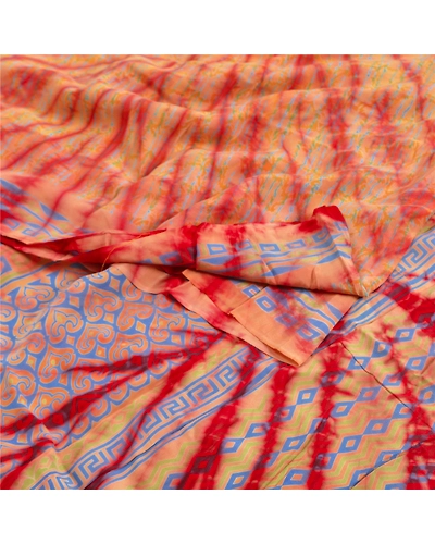 Sanskriti Vintage Sarees From India Red Tiedye Pure Crepe Silk Sari Craft Fabric, PRC-18308-Red-Tie-Dye-Pure Crepe Silk-1