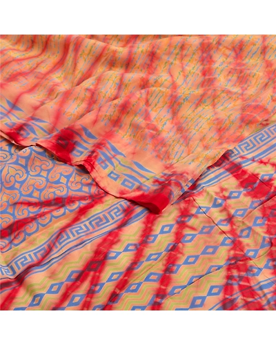 Sanskriti Vintage Sarees From India Red Tiedye Pure Crepe Silk Sari Craft Fabric, PRC-18308-Red-Tie-Dye-Pure Crepe Silk-2