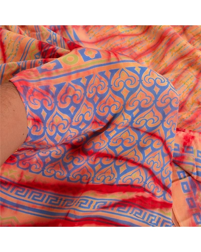 Sanskriti Vintage Sarees From India Red Tiedye Pure Crepe Silk Sari Craft Fabric, PRC-18308-Red-Tie-Dye-Pure Crepe Silk-3