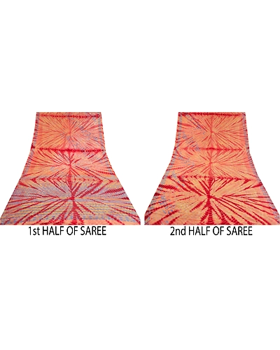 Sanskriti Vintage Sarees From India Red Tiedye Pure Crepe Silk Sari Craft Fabric, PRC-18308-Red-Tie-Dye-Pure Crepe Silk-4