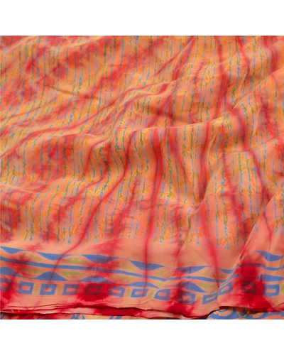 Sanskriti Vintage Sarees From India Red Tiedye Pure Crepe Silk Sari Craft Fabric, PRC-18308-Red-Tie-Dye-Pure Crepe Silk-6