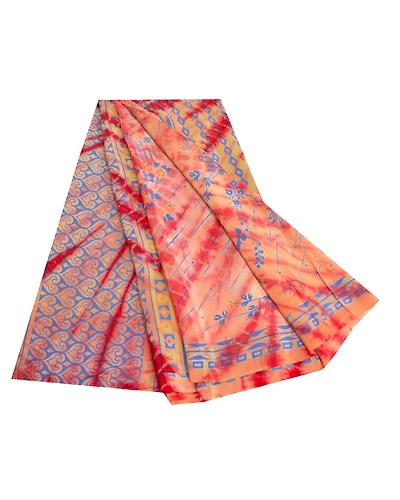 Sanskriti Vintage Sarees From India Red Tiedye Pure Crepe Silk Sari Craft Fabric, PRC-18308-Red-Tie-Dye-Pure Crepe Silk-7